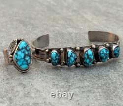 Vintage NATIVE American HOPI RAMONA LOLOMA Turquoise Sterling Bracelet Ring Set