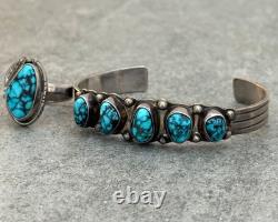 Vintage NATIVE American HOPI RAMONA LOLOMA Turquoise Sterling Bracelet Ring Set