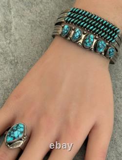 Vintage NATIVE American HOPI RAMONA LOLOMA Turquoise Sterling Bracelet Ring Set