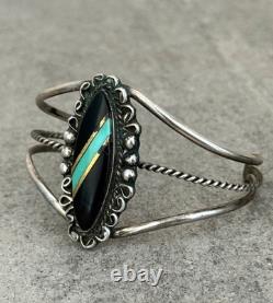 Vintage NATIVE American Zuni Turquoise ONYX Inlay Sterling Bracelet & Ring Set