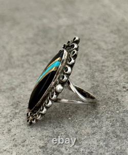 Vintage NATIVE American Zuni Turquoise ONYX Inlay Sterling Bracelet & Ring Set