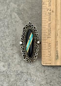 Vintage NATIVE American Zuni Turquoise ONYX Inlay Sterling Bracelet & Ring Set