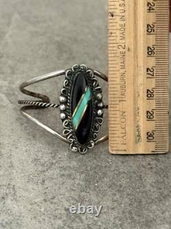 Vintage NATIVE American Zuni Turquoise ONYX Inlay Sterling Bracelet & Ring Set