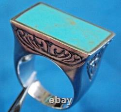 Vintage NATIVE ETHNIC TRIBAL Navajo Ring Large Turquoise 925 Sterling JEWELRY