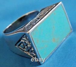 Vintage NATIVE ETHNIC TRIBAL Navajo Ring Large Turquoise 925 Sterling JEWELRY
