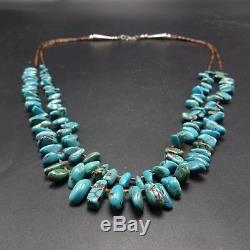 Vintage NAVAJO 2-Strand Sterling Silver TURQUOISE& Brown Shell HEISHI NECKLACE