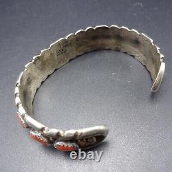 Vintage NAVAJO Chisel Stamped Sterling Silver CORAL Cuff BRACELET Single Row