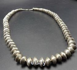 Vintage NAVAJO Hand-Stamped Sterling Silver Beads NAVAJO PEARLS NECKLACE 64.2g