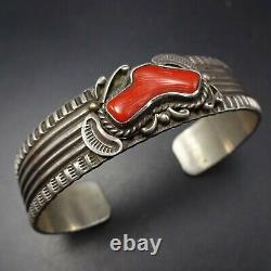 Vintage NAVAJO Hand Stamped Sterling Silver ITALIAN BRANCH CORAL Cuff BRACELET