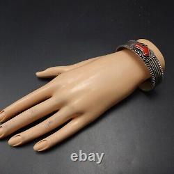 Vintage NAVAJO Hand Stamped Sterling Silver ITALIAN BRANCH CORAL Cuff BRACELET