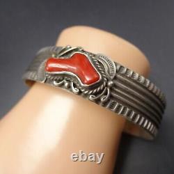 Vintage NAVAJO Hand Stamped Sterling Silver ITALIAN BRANCH CORAL Cuff BRACELET