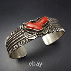 Vintage NAVAJO Hand Stamped Sterling Silver ITALIAN BRANCH CORAL Cuff BRACELET