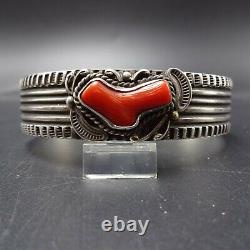 Vintage NAVAJO Hand Stamped Sterling Silver ITALIAN BRANCH CORAL Cuff BRACELET