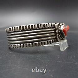 Vintage NAVAJO Hand Stamped Sterling Silver ITALIAN BRANCH CORAL Cuff BRACELET