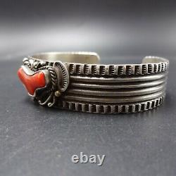 Vintage NAVAJO Hand Stamped Sterling Silver ITALIAN BRANCH CORAL Cuff BRACELET