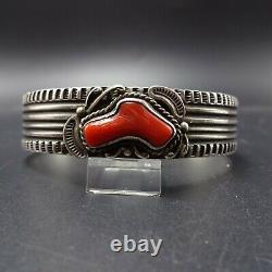 Vintage NAVAJO Hand Stamped Sterling Silver ITALIAN BRANCH CORAL Cuff BRACELET