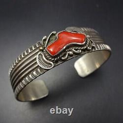 Vintage NAVAJO Hand Stamped Sterling Silver ITALIAN BRANCH CORAL Cuff BRACELET