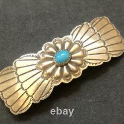 Vintage NAVAJO Hand Stamped Sterling Silver TURQUOISE BARRETTE Jewelry for Hair