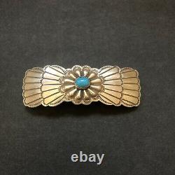 Vintage NAVAJO Hand Stamped Sterling Silver TURQUOISE BARRETTE Jewelry for Hair