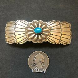 Vintage NAVAJO Hand Stamped Sterling Silver TURQUOISE BARRETTE Jewelry for Hair