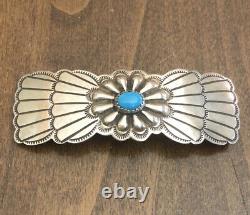 Vintage NAVAJO Hand Stamped Sterling Silver TURQUOISE BARRETTE Jewelry for Hair