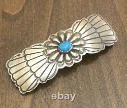 Vintage NAVAJO Hand Stamped Sterling Silver TURQUOISE BARRETTE Jewelry for Hair