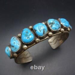 Vintage NAVAJO Hand-Stamped Sterling Silver TURQUOISE Single Row Cuff BRACELET