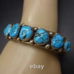 Vintage NAVAJO Hand-Stamped Sterling Silver TURQUOISE Single Row Cuff BRACELET