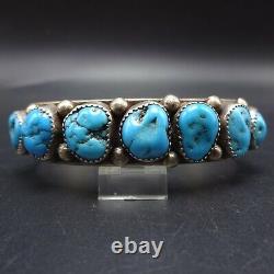 Vintage NAVAJO Hand-Stamped Sterling Silver TURQUOISE Single Row Cuff BRACELET