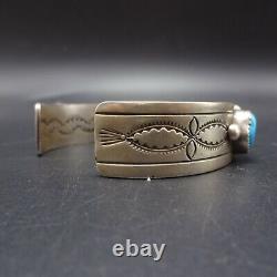 Vintage NAVAJO Hand-Stamped Sterling Silver TURQUOISE Single Row Cuff BRACELET