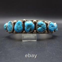 Vintage NAVAJO Hand-Stamped Sterling Silver TURQUOISE Single Row Cuff BRACELET