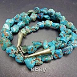 Vintage NAVAJO Single Strand Natural TURQUOISE Nugget NECKLACE Sterling Silver
