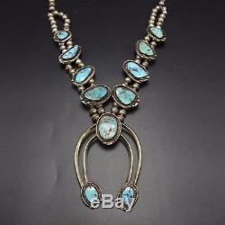 Vintage NAVAJO Sterling Silver & ARIZONA BLUE Turquoise SQUASH BLOSSOM Necklace