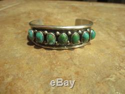 Vintage NAVAJO Sterling Silver CARICO LAKE Turquoise ROW Cuff Bracelet