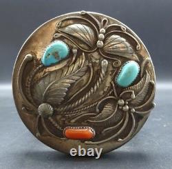 Vintage NAVAJO Sterling Silver CORAL & TURQUOISE Jewelry TRINKET BOX Acrylic