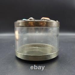 Vintage NAVAJO Sterling Silver CORAL & TURQUOISE Jewelry TRINKET BOX Acrylic