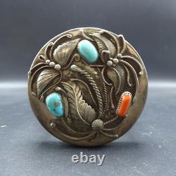 Vintage NAVAJO Sterling Silver CORAL & TURQUOISE Jewelry TRINKET BOX Acrylic