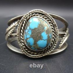 Vintage NAVAJO Sterling Silver GORGEOUS BLUE TURQUOISE Cuff BRACELET Nizhoni