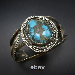 Vintage NAVAJO Sterling Silver GORGEOUS BLUE TURQUOISE Cuff BRACELET Nizhoni