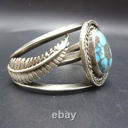 Vintage NAVAJO Sterling Silver GORGEOUS BLUE TURQUOISE Cuff BRACELET Nizhoni