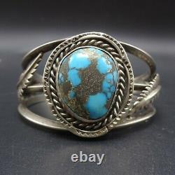 Vintage NAVAJO Sterling Silver GORGEOUS BLUE TURQUOISE Cuff BRACELET Nizhoni