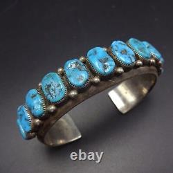 Vintage NAVAJO Sterling Silver & Kingman TURQUOISE Row Cuff BRACELET, 80g