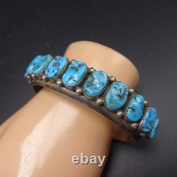 Vintage NAVAJO Sterling Silver & Kingman TURQUOISE Row Cuff BRACELET, 80g