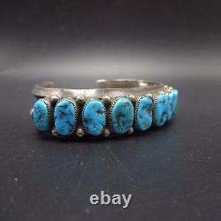 Vintage NAVAJO Sterling Silver & Kingman TURQUOISE Row Cuff BRACELET, 80g