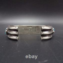 Vintage NAVAJO Sterling Silver & Kingman TURQUOISE Row Cuff BRACELET, 80g