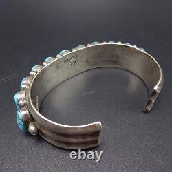 Vintage NAVAJO Sterling Silver & Kingman TURQUOISE Row Cuff BRACELET, 80g