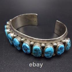 Vintage NAVAJO Sterling Silver & Kingman TURQUOISE Row Cuff BRACELET, 80g