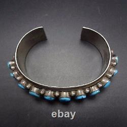 Vintage NAVAJO Sterling Silver & Kingman TURQUOISE Row Cuff BRACELET, 80g