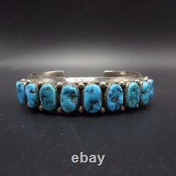 Vintage NAVAJO Sterling Silver & Kingman TURQUOISE Row Cuff BRACELET, 80g