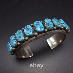 Vintage NAVAJO Sterling Silver & Kingman TURQUOISE Row Cuff BRACELET, 80g